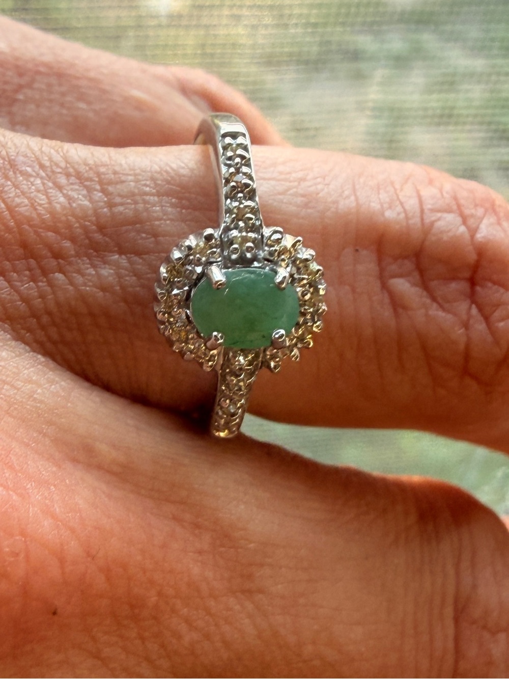 ✨New✨Natural Green Emerald & Natural Yellow Sapphire Halo Ring Sz7